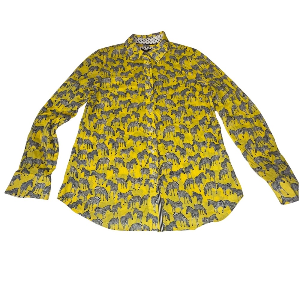 Talbots Zebra Print Button Down Shirt Womens S Yellow Cotton Long Sleeve